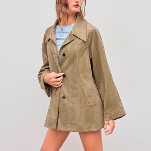 CIDER Suede Collar Soild Pocket Jacket Women's S Oversized